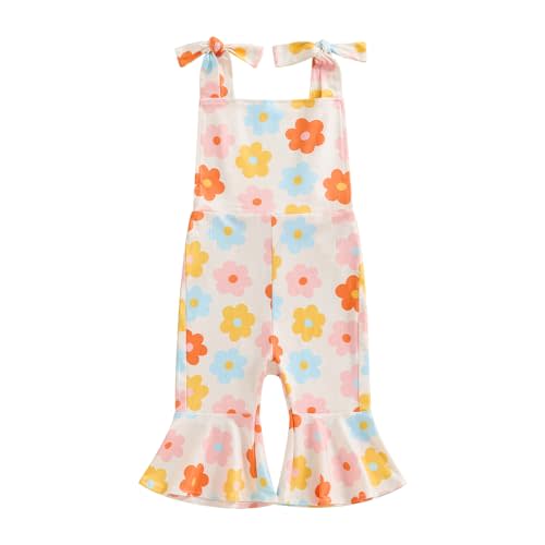 Toddler Girl Floral Flare Jumpsuit Baby Bell Bottom Romper Sleeveless Backless Overalls Summer Outfit