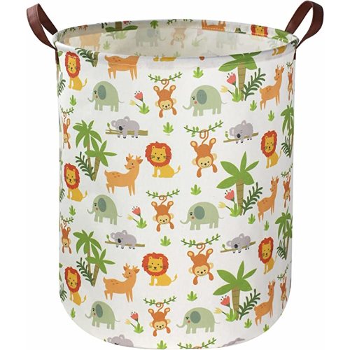Essme Kids Laundry Hamper,Jungle Laundry Basket Collapsible Greeen Hamper for Kids Room Decor, Animal Hamper,Woodland Storage Basket, Nursery Hamper,Gift Baskets.(Jungle animal)
