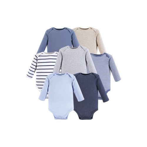 Long-Sleeve Cotton Bodysuit Collection 7-Piece Set, 0-3M