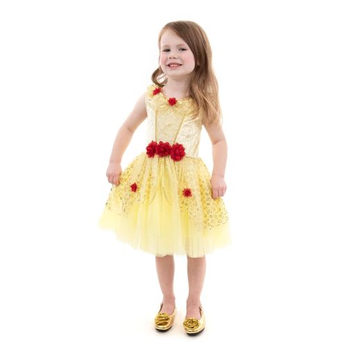 Little Adventures Yellow Beauty Princess Party Dress - Machine Washable Child Pretend Play Costume Outfit with No Glitter