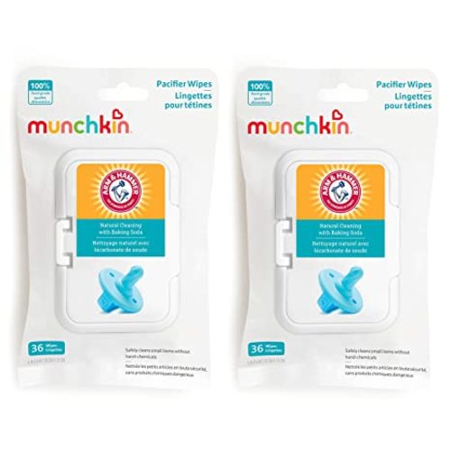 Munchkin Arm & Hammer Pacifier Wipes - Safely Cleans Breast Pump Parts and Feeding Essentials for Baby and Toddler, 2 Pack, 72 Wipes