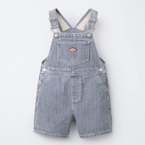 STRIPED TWILL OVERALL SHORTS - Blue / White