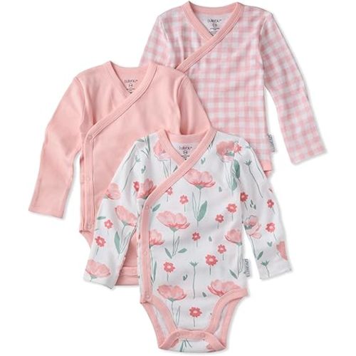 Baby Sterling 3-pack Kimono Bodysuits 100% Organic Cotton Side Snap for Baby Boys & Girls