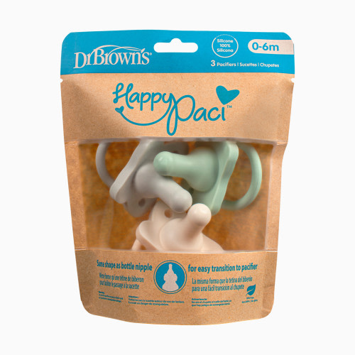 HappyPaci One-Piece Silicone Pacifier (3 Pack) - Green, Gray, Ecru