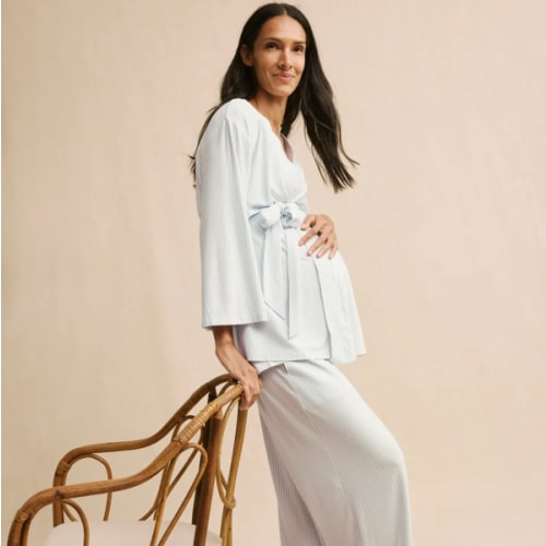 LAKE | Women | DreamModal Pajamas | Parisian Green Pencil Stripe Maternity Kimono Bundle