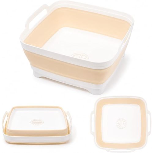 Vamako Collapsible Wash Basin with Drain Plug - 2.4 Gallon Foldable Wash Basin for Baby Bottles, Space-Saving Dish Pans for Washing Dishes in Sink, Collapsible Laundry Tub, Portable RV Camping Bin