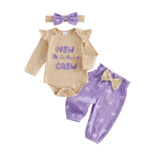 PUHHAPIEY Daddys Girl Baby Clothes Onesie Romper Pant Fall winter Outfit | 0 3 6 9 12 Month Girl, Long Sleeve Letter Embroidery Onesie + Bow Pant + Headband, 3pcs Fall Winter Outfit, Cute and Comfy