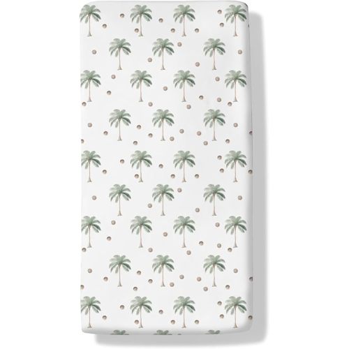 Boho Palm Coconut Tree Baby Crib Sheets Watercolor Tropical Summer Beach Soft Breathable Baby Sheets Travel Fitted Crib Mattress Cover for Standard Crib and Toddler Mattress 28x52in