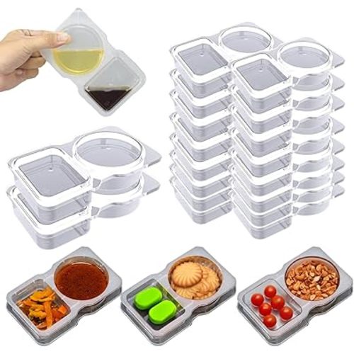 16Pcs Double Compartment Snack Containers, Reusable with Lid, 2 Compartment Lunch Box, Travel Size Condiments, Sauce Containers