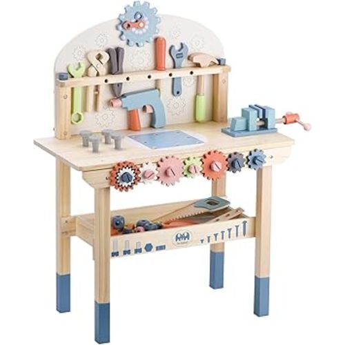 Tool Bench for Kids Toy Play Workbench Wooden Tool Bench Workshop Workbench with Tools Set Wooden Construction Bench Toy for 3 4 5 Year Boys Girls