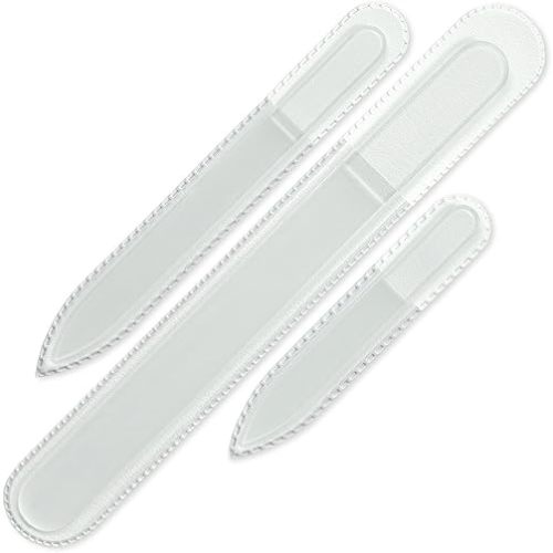 Mont Bleu Professional Set of 3 Czech Glass Nail Files - Genuine Czech Tempered Glass - Handmade Gift Set - Washable Double Sided Nail File - Etched Nail Files - Crystal Nail File for Natural Nails