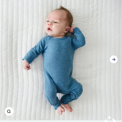 Heather Blue Ribbed Crescent Zippy - Little Sleepies