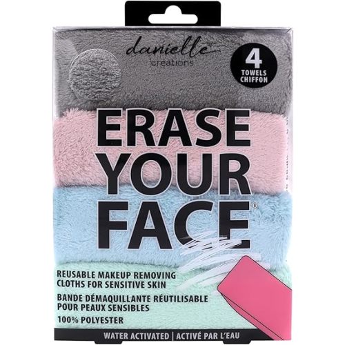 ERASE YOUR FACE Reusable Makeup Remover Cloths - Microfiber Face Towels to Cleanse & Remove Makeup - Water Activated for Sensitive Skin - Multi-Pastel (4 Count)