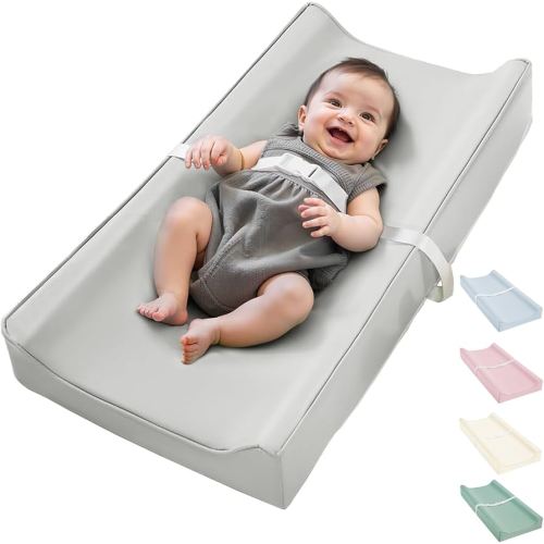 Vegan Leather Waterproof Baby Changing Pad - Wipeable, Extra Thick & Portable & Non-Slip Diaper Mat for Dresser, Crib, Travel | Soft & Safe (Gray)