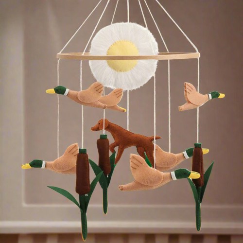 Duck Pond Adventure Baby Mobile – Felt Mallard & Dog Nursery Cot Mobile