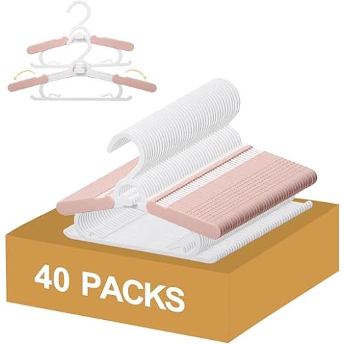 40 Pack Baby Clothes Hangers, 11-15" Adjustable Non-Slip Thickened Kid Hangers for Nursery Closet Toddlers Infant Children to Teenager (Pink)