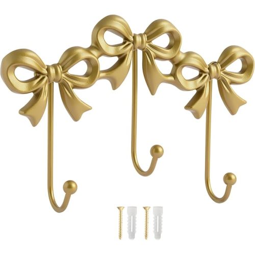 Gold Bow Hooks Coat Rack, Girls Room Decor Coat Hook, Bow Room Wall Decorations, Nursery Decor, Girls Room Decor