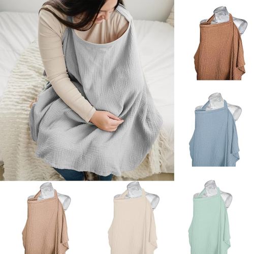 Nursing Cover for Baby Breastfeeding, Muslin Breathable Breastfeeding Cover with Hoop,Multi-use Carseat Canopy,Adjustable Mother Nursing Apron (Grey)
