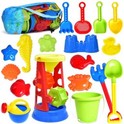 Beach Toys, 19 PCS Sand Toys Set Kids Sandbox Toys Includes Water Wheel Beach Tool Kit Bucket Watering Can Molds Sand Toys