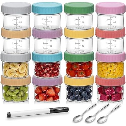 Accguan 16 Pack Glass Baby Food Storage Containers, 4 oz Baby Food Jars with Lids, Baby Food Maker for Microwave & Dishwasher Freezer Safe,BPA Free