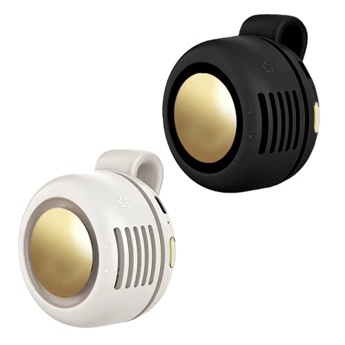 Portable Clip-On Fan, Mini USB Rechargeable 360° Rotatable Fan, Personal Fan 3-Speed Silent Mini Bladeless Fans (2 pack(Black and White))