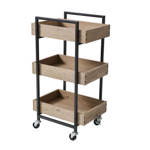 Free Shipping! Better Homes & Gardens 3-Tier Jace Wood Steel Rolling Utility Cart Black, 17x13x31.5 inches