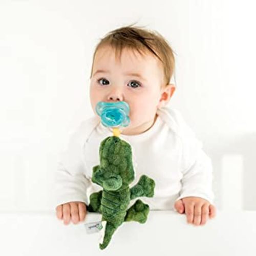 PaciBuddy Crocodile Pacifier Holder - Plush Toy with Detachable Pacifier & Universal Adapter, Gender Neutral Baby Gift for 0+ Months - Infant Plush Baby Toy, Versatile Baby Essentials, Binky