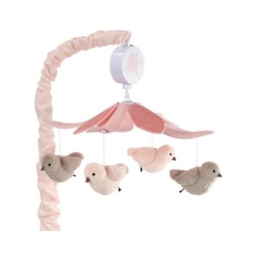 Petals Pink/Gray Birds Musical Baby Crib Mobile Soother Toy
