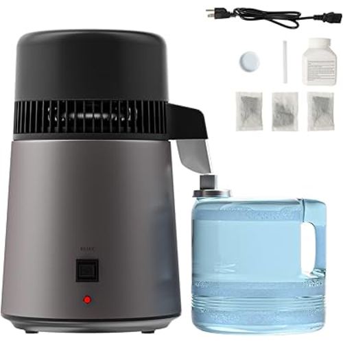 Bonnlo High Efficiency 1.1 Gallon Water Distiller, BPA-Free Container & 304 Stainless Steel Interior, Countertop Distilled Water Machine w/Overheat Protection & Flame Retardant for Home, CPAP, Gray