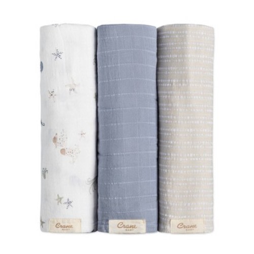 Crane Baby Cove Swaddles - Sea Life - 3pk: Cotton, Woven Pattern, 47"x47" Baby Blankets