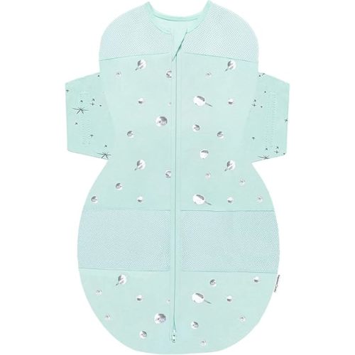 Happiest Baby SNOO Sleep Sack - 100% Organic Cotton Baby Swaddle Blanket - Doctor Designed Promotes Healthy Hip Development (Teal Planets, X-Large)