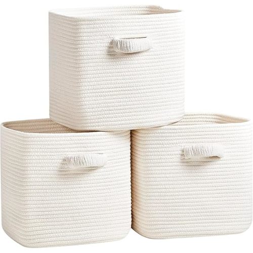 RUNKA Storage Cube Baskets - 3 Pack - 11 inch Square Baskets for Closet, Woven Bins - Ideal for Toy Storage | White