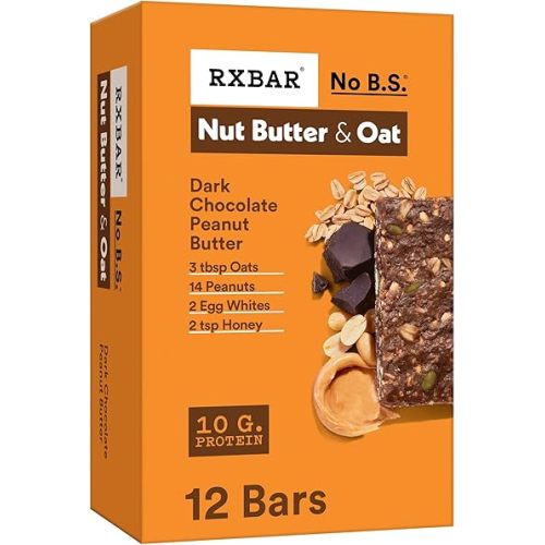 RXBAR Nut Butter and Oat Protein Bars, Protein Snacks, Snack Bars, Dark Chocolate Peanut Butter, 23.2oz Box (12 Count)