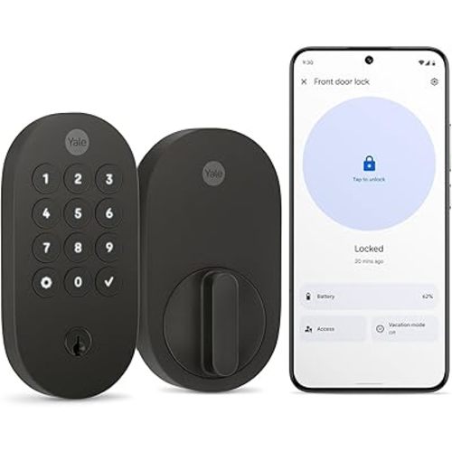 Yale Matte Black Keyed Deadbolt Smart Lock with Google Matter, YRD510-MT1-BLK