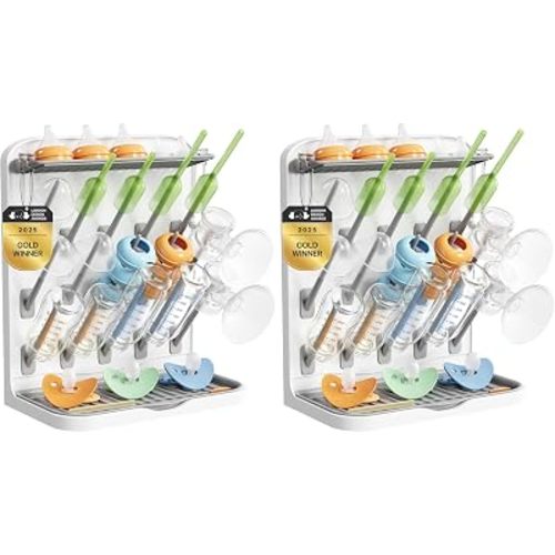 Lifewit Large Baby Bottle Drying Rack 15 Hooks, Newborn Essentials Must Haves, Bottle Storage Organizer for Countertop, Cabinet, Rack Dryer Holder for Pacifiers, Pump Parts, Baby Stuff (Pack of 2)