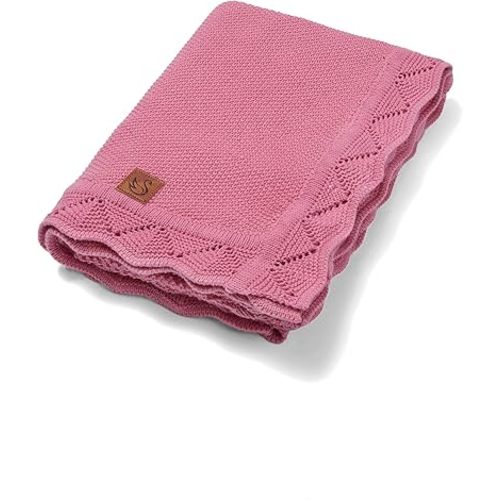 Heirloom Lace Blanket for Baby - 100% Luxury Soft Cotton Knit Warm Cozy Cuddle Stroller Crib Blanket for Newborns, Infants, & Toddlers (Rose Pink)