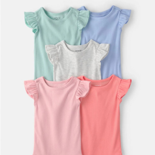 Baby Girl 5-Pack Multipack Ruffle-Sleeve Bodysuits - Pink/Blue/Green | Carter's
