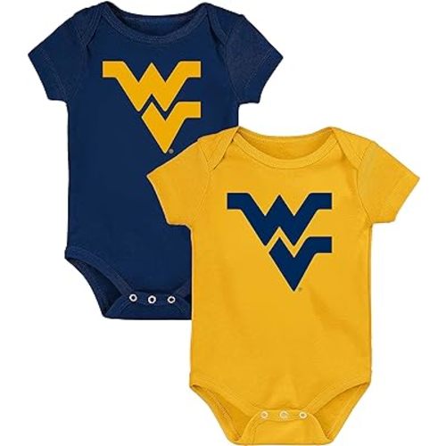 West Virginia Mountaineers Officially Licensed 100% Cotton LOGO Home and Away Bodysuits - 2 Pack