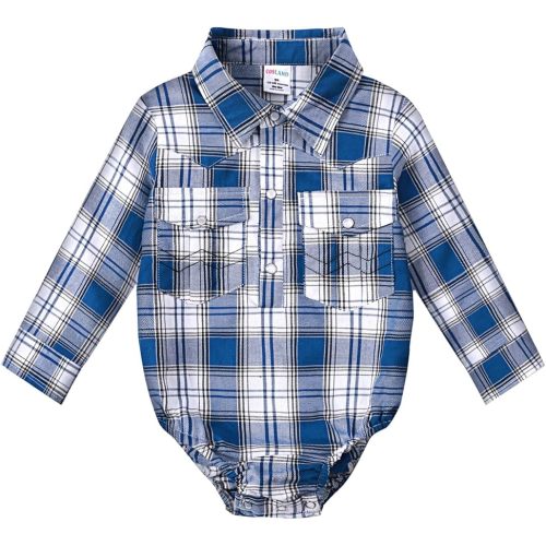 COSLAND Baby Boys' Western Cotton Plaid Bodysuit, Infant Cowboy Jumpsuit, 0-18 Months