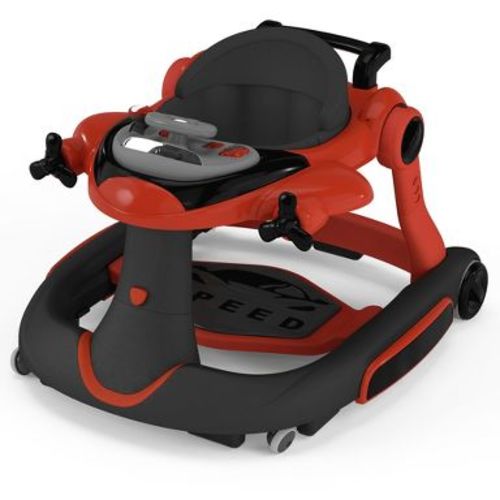 Kinder King 5-in-1 Baby Activity Walker, Convertible Push & Sit-in Walker with Adjustable Height, Foldable, Stable Design, Red