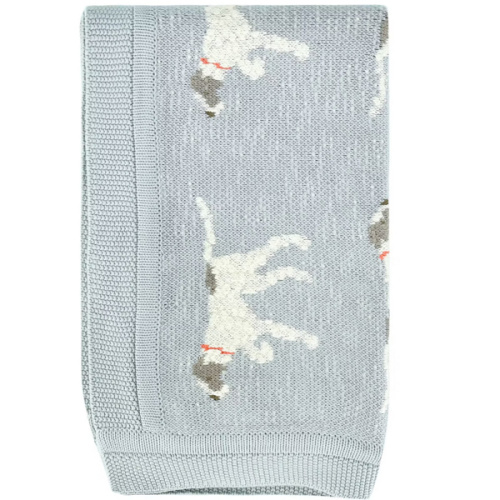 Cotton Knit Blanket with Dog