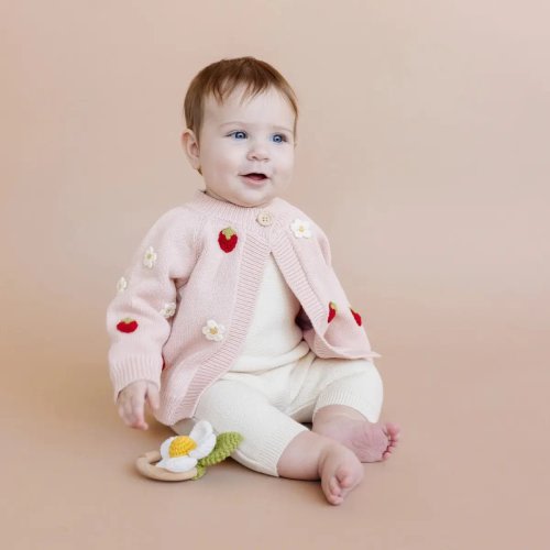 The Blueberry Hill Cotton Strawberry Flower Cardigan, Blush – Olive Sprout Kids