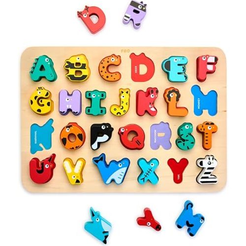 FAO Schwarz Learning Letters Wooden Animal Alphabet Board, 27-Piece Set