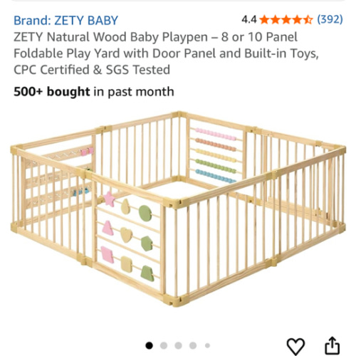 ZETY Natural Wood Baby Playpen – 8 or 10 Panel Foldable Play Yard with Door Panel and Built-in Toys, CPC Certified & SGS Tested