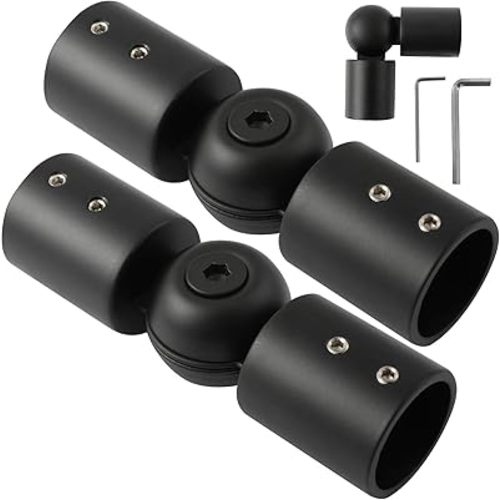 Heavy Duty Hinged Elbow Connector Curtain Rod Corner Connector Elbow Connector for 1 Inch Bay Window Curtain Rods, Black Color, (Set of 2)
