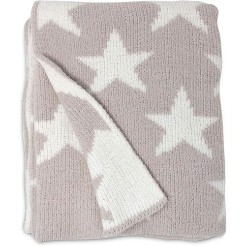 Living Textiles Grey Stars Chenille Boy Baby Blanket Super Soft Reversible