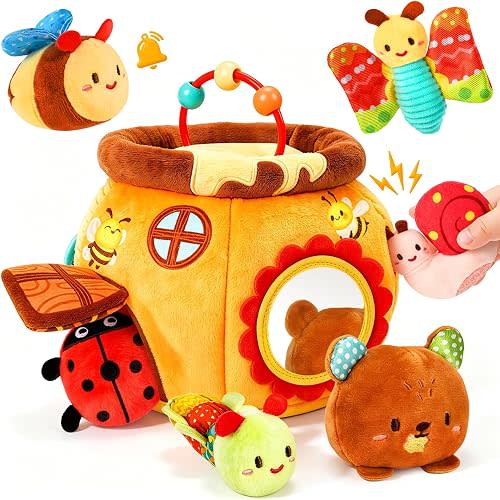 Baby Toys 6-12 Months, Surprise Honey Pot with 6 Stuffed Animal Sensory Toy