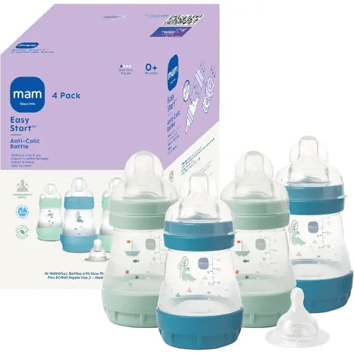 MAM 5oz Easy Start Anti-Colic Wide Neck Vented Baby Bottle, Slow Flow Breastfeeding-Like Nipple,Reduces Colic Gas & Reflux, Easy Clean, BPA Free,0+ Months, Made in Europe,Bonus Medium Flow Nipple