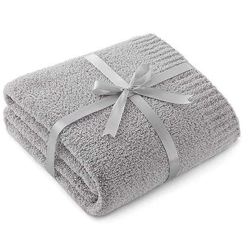 Bedsure Fall Throw Blanket for Couch - Super Soft, Cozy & Warm Fluffy Knit Blanket, Breathable, Gentlesoft Lightweight for Bed & Sofa, Grey, 50x60 Inches