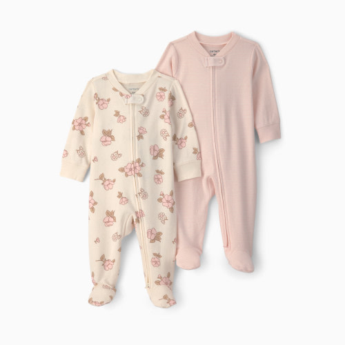Carter's Snug Fit Sleep & Play Pajamas (2 Pack) - Pink Striped Flower, 6M